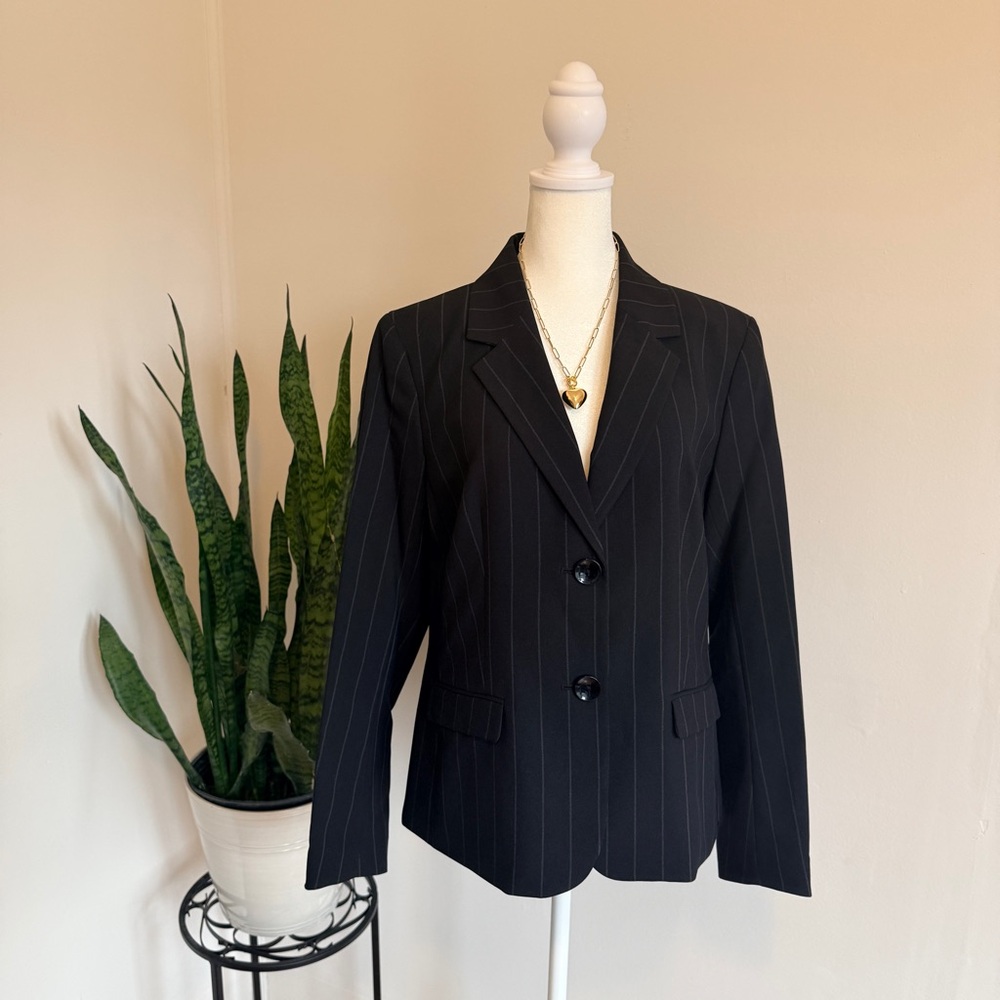 Evan Picone | Black Pinstripe Two-Button Blazer